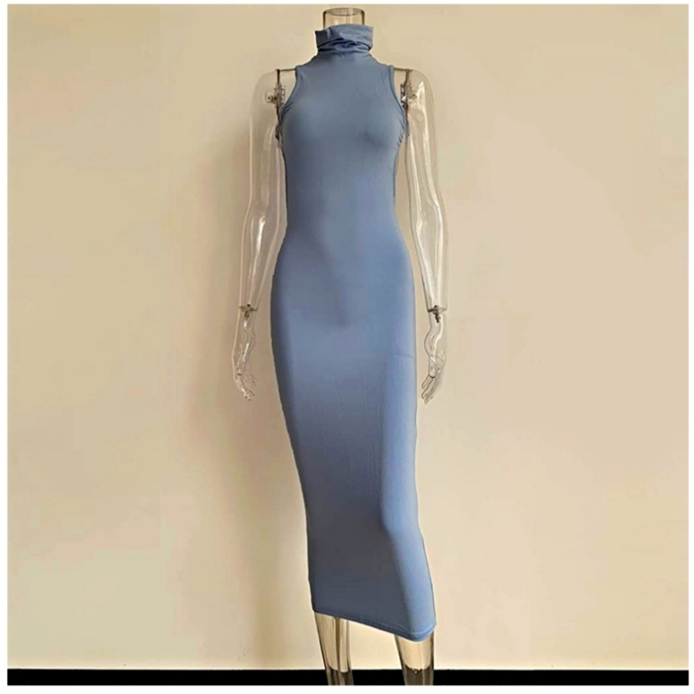 Women's Sexy Turtle Neck Backless Party Maxi Dress-Size L